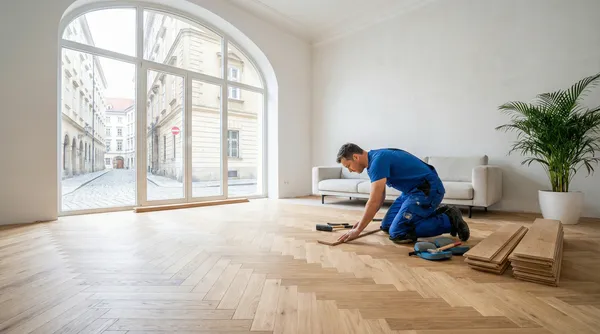 Bodenverlegung Wien - Professionelle Bodenleger bei der Arbeit
