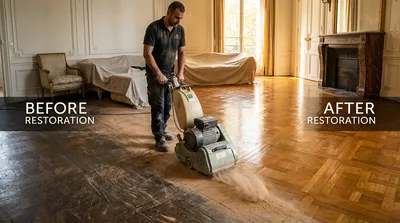 Parkettsanierung Wien - Restaurierung von beschädigtem Eichenparkett